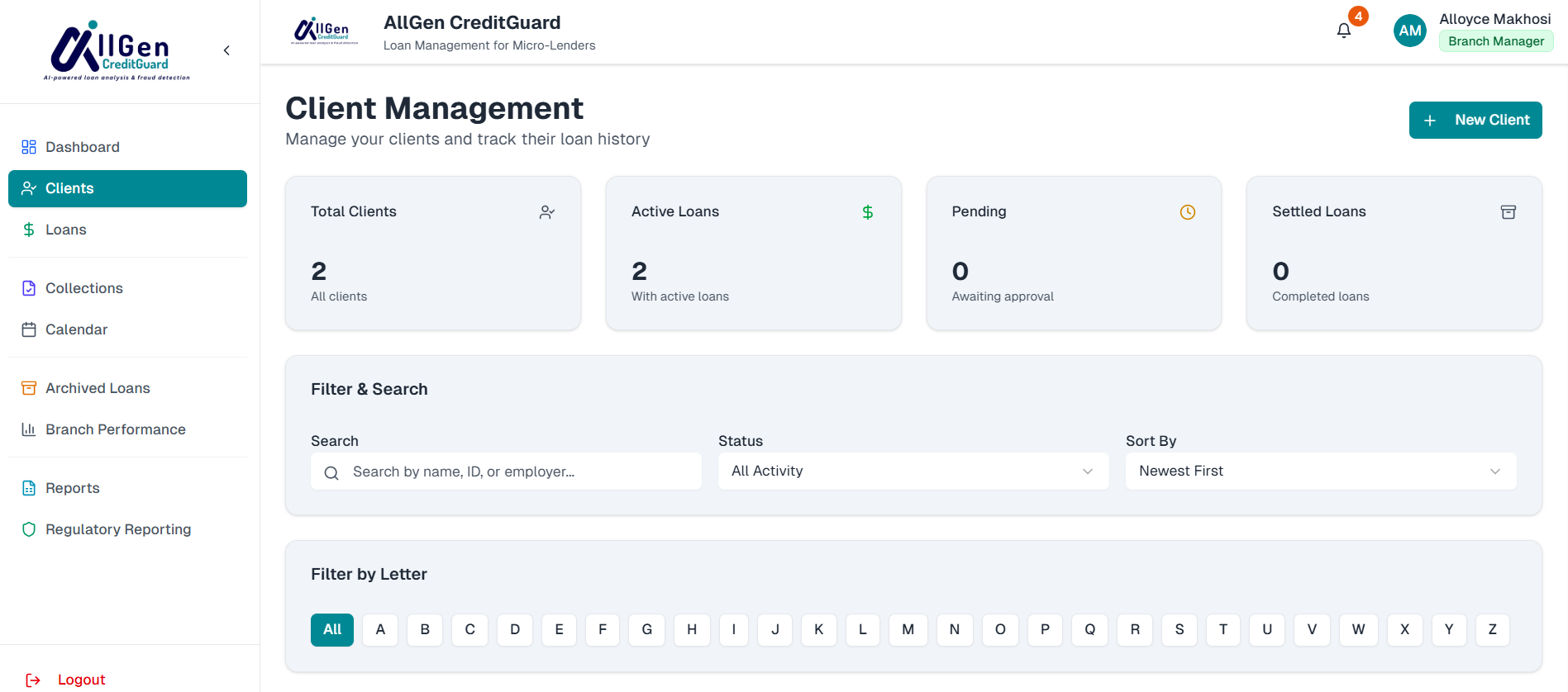 CreditGuard clients management view